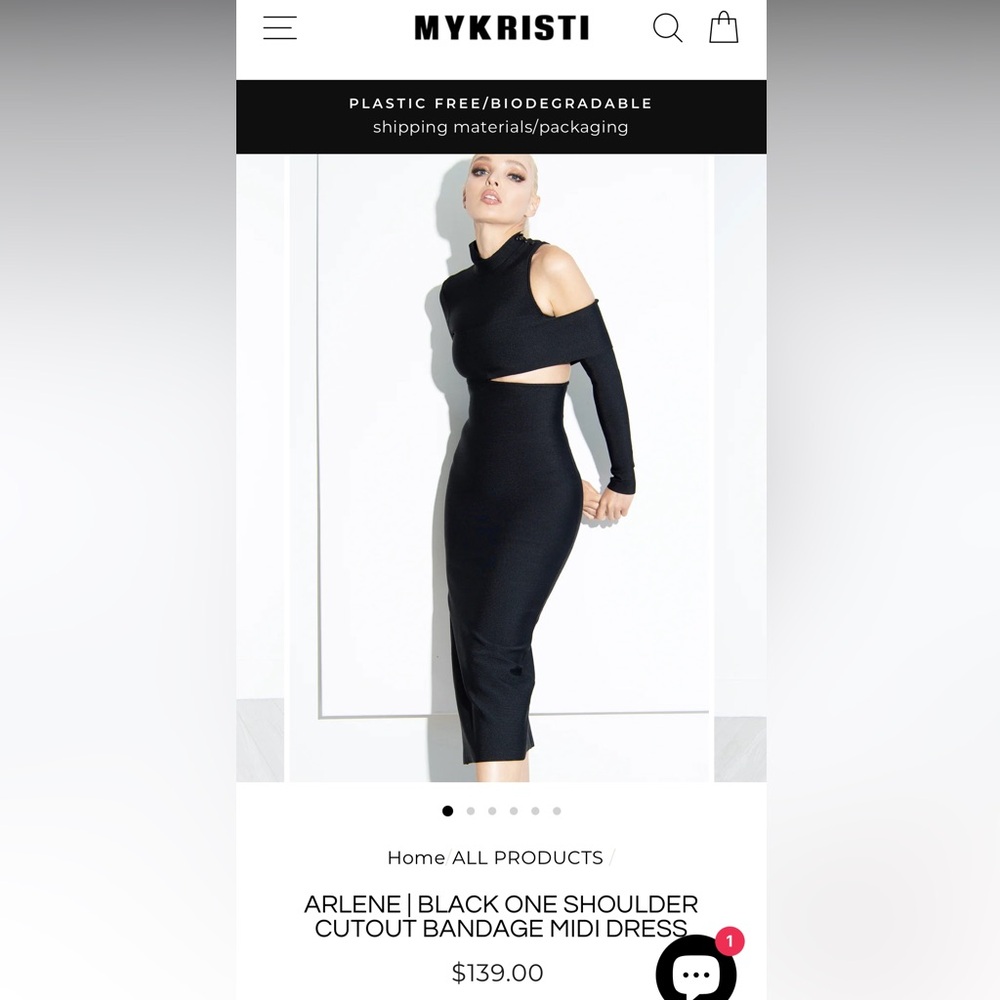 NWOT MyKristi $139 Chic Black Midi Cutout Bandage Dress Size S
